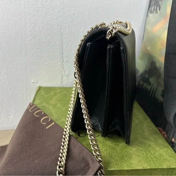Gucci Interlocking G Dollar Small Black Leather Crossbody with Gold Chain - Picture 3 of 14